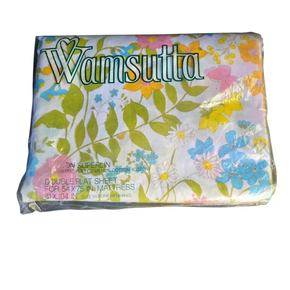 Vintage Wamsutta Double Flat Sheet Floral No Iron Ultracale 81x104 in New!